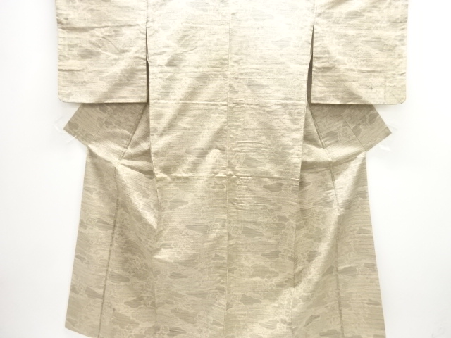 アンティーク　樹木に花模様織り出し手織り紬着物